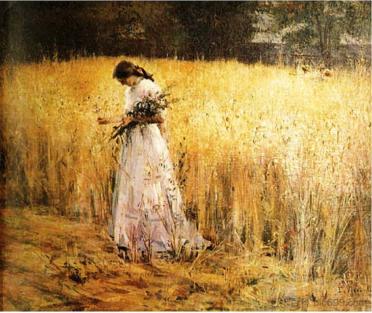 麦田里的年轻女孩 Young girl in wheat field (c.1916)，埃利塞乌维斯康蒂