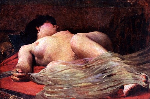 女性裸体与面纱 Female nude with veil (c.1894)，埃利塞乌维斯康蒂