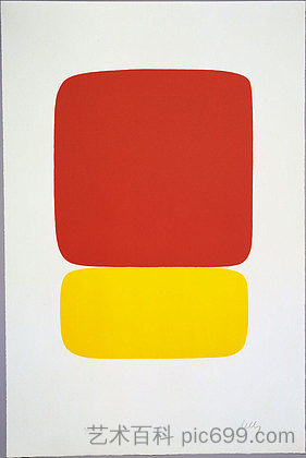 《二十七色石版画组》中的黄底红字 Red over Yellow from Suite of Twenty-Seven Color Lithographs (1965)，埃斯沃兹·凯利