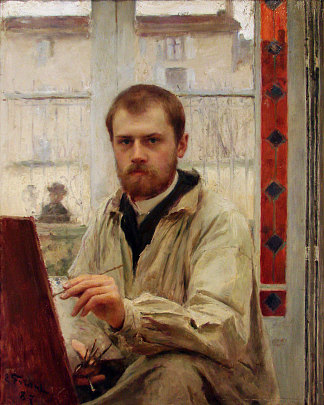 灰光下的自画像 Self-portrait in gray light (1887)，埃米尔·弗里安特