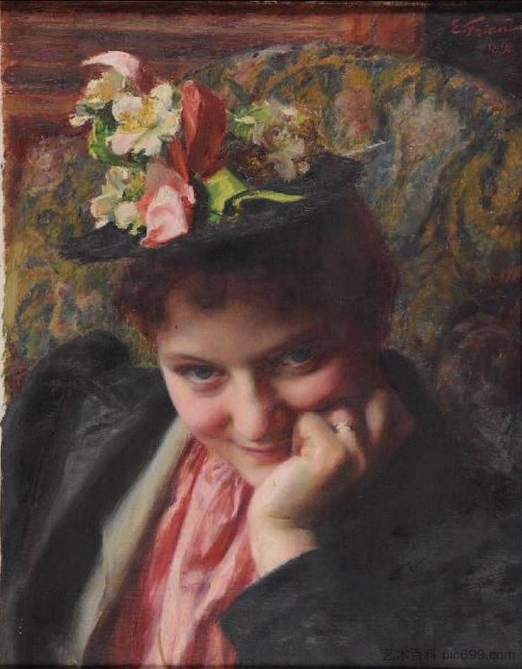 花帽 The flower hat (1892)，埃米尔·弗里安特