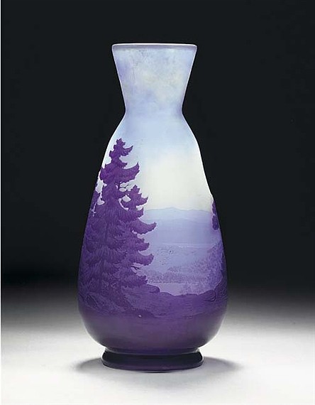 浮雕玻璃风景花瓶 Cameo Glass Landscape Vase，艾米里·加利