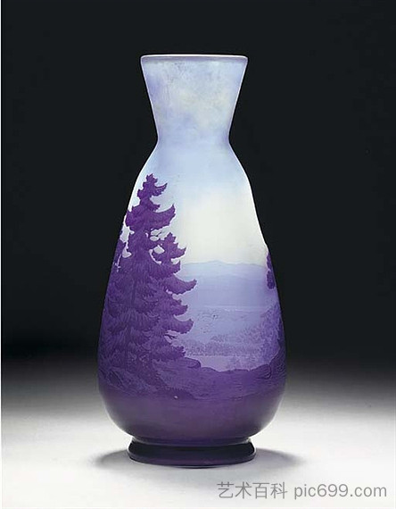 浮雕玻璃风景花瓶 Cameo Glass Landscape Vase，艾米里·加利