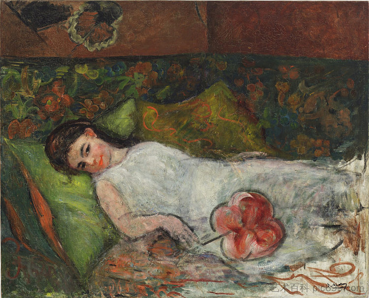 年轻女孩与花 Young Girl with Flower (c.1900)，艾蜜莉·查米