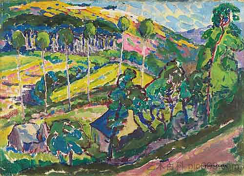 布列塔尼景观 Brittany Landscape (1911; France  )，埃米莉·凯尔