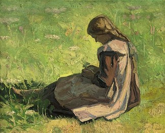 坐在草地上的女孩 Girl sitting in the grass，艾曼纽扎伊斯