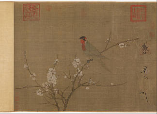 盛开的杏树上的五色长尾小鹦鹉 Five-colored parakeet on a blossoming apricot tree (1119)，徽宗皇帝