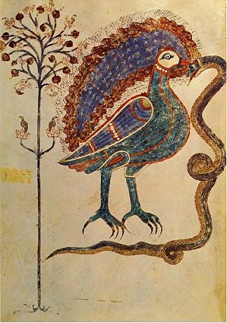 基督论周期的寓言结论。鸟与蛇 Allegorical conclusion of the Christological cycle. The bird and the snake (c.975)，恩德