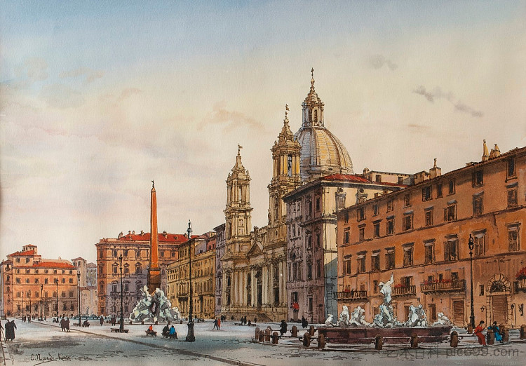 罗马景观，纳沃纳广场 View of Rome, Piazza Navona，恩里科·纳尔迪