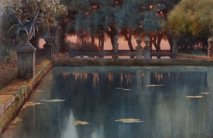 一个装饰性的意大利池塘 An ornamental Italiante pond，恩里科·纳尔迪