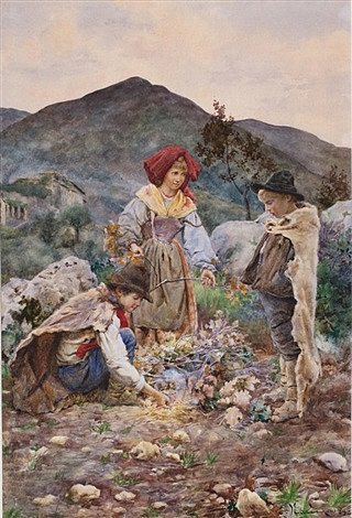 儿童生火 Children building a fire (1889)，恩里科·纳尔迪