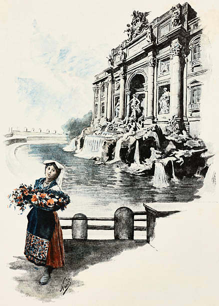 罗马特雷维喷泉的景色 View of the Trevi Fountain in Rome (1891 - 1892)，恩里科·纳尔迪