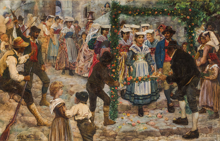 列蒂地区的婚礼游行 Wedding procession in the Rieti area (1888; Rome,Italy  )，恩里科·纳尔迪