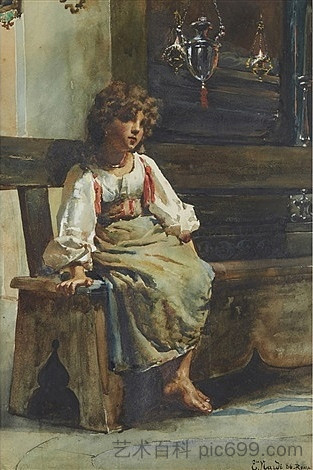 来自罗马的农家女孩的肖像 Portrait of a peasant girl from Rome (1886)，恩里科·纳尔迪