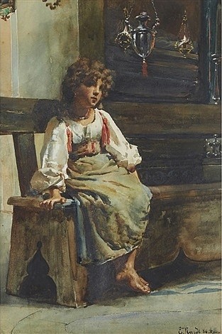 来自罗马的农家女孩的肖像 Portrait of a peasant girl from Rome (1886)，恩里科·纳尔迪