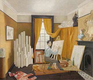 爱德华·鲍登在他的工作室工作 Edward Bawden Working in His Studio (1930)，艾里克·拉斐留斯