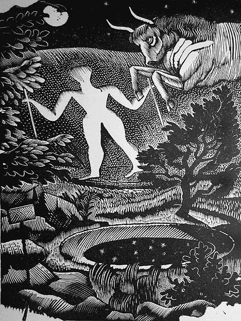 五月，威尔明顿长人的木刻 May, woodcut of the Long Man of Wilmington (1925)，艾里克·拉斐留斯