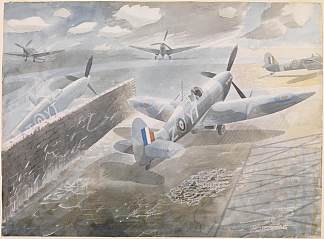 索布里奇沃思的喷火战斗机，赫茨，1942年 Spitfires at Sawbridgeworth, Herts 1942 (1942)，艾里克·拉斐留斯