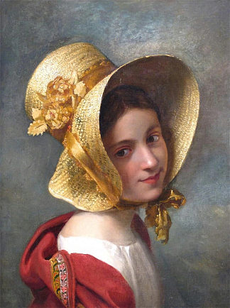 戴着稻草帽的年轻女士 A young lady in a straw bonnet，欧内斯特·赫伯特