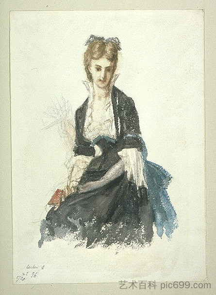 研究塞利埃男爵夫人的肖像 Study For The Portrait Of Baroness Seillière (1900)，欧内斯特·赫伯特