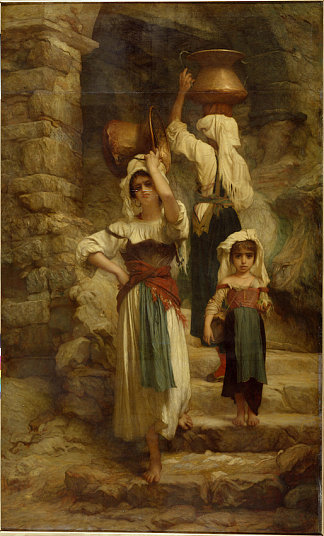cervarole（罗马州切尔瓦拉的妇女） The cervarole (the women of Cervara, Roman states) (c.1859; Italy                     )，欧内斯特·赫伯特