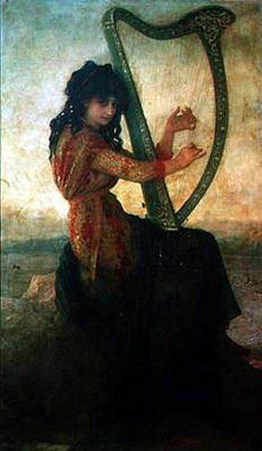 达尔马蒂奇的缪斯女神弹竖琴 Muse in Dalmatic playing the harp (c.1880)，欧内斯特·赫伯特