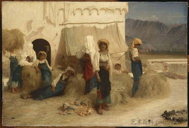 在圣日耳曼诺卖干草的女孩 Girl selling hay in San Germano (1853 - 1857)，欧内斯特·赫伯特