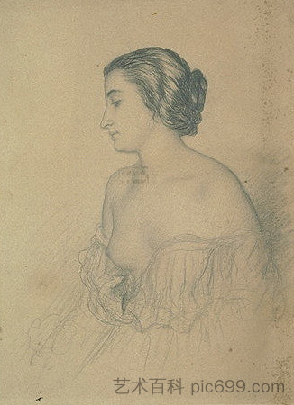 研究玛丽·道布雷·德莱塞特的肖像 Study for the portrait of Marie Daubrée Delessert，欧内斯特·赫伯特