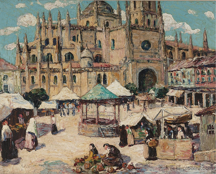 集市广场，塞哥维亚，西班牙 Market Square, Segovia, Spain (c.1916)，欧内斯特·劳森