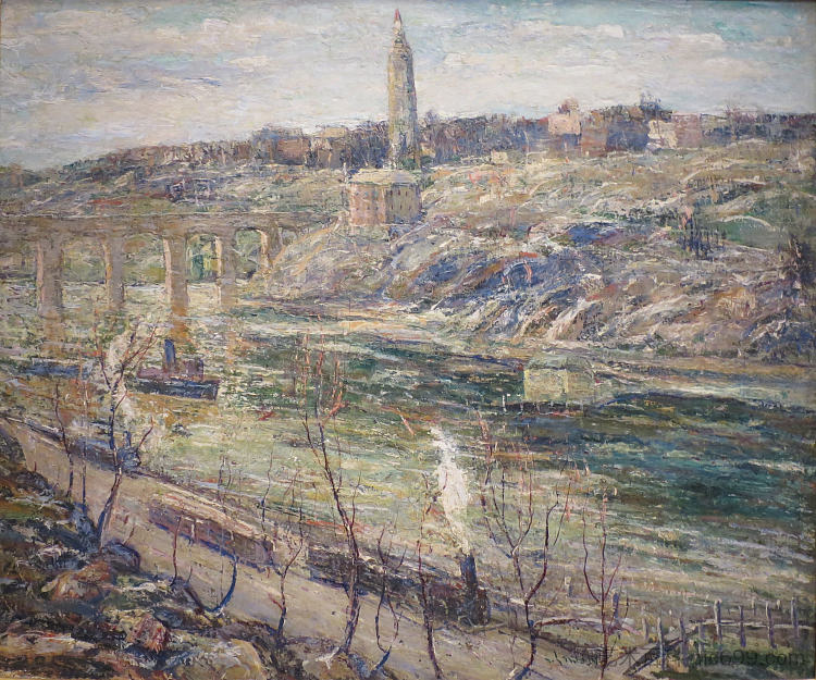 高桥的哈莱姆河 Harlem River at High Bridge (c.1915)，欧内斯特·劳森