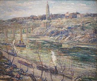 高桥的哈莱姆河 Harlem River at High Bridge (c.1915)，欧内斯特·劳森