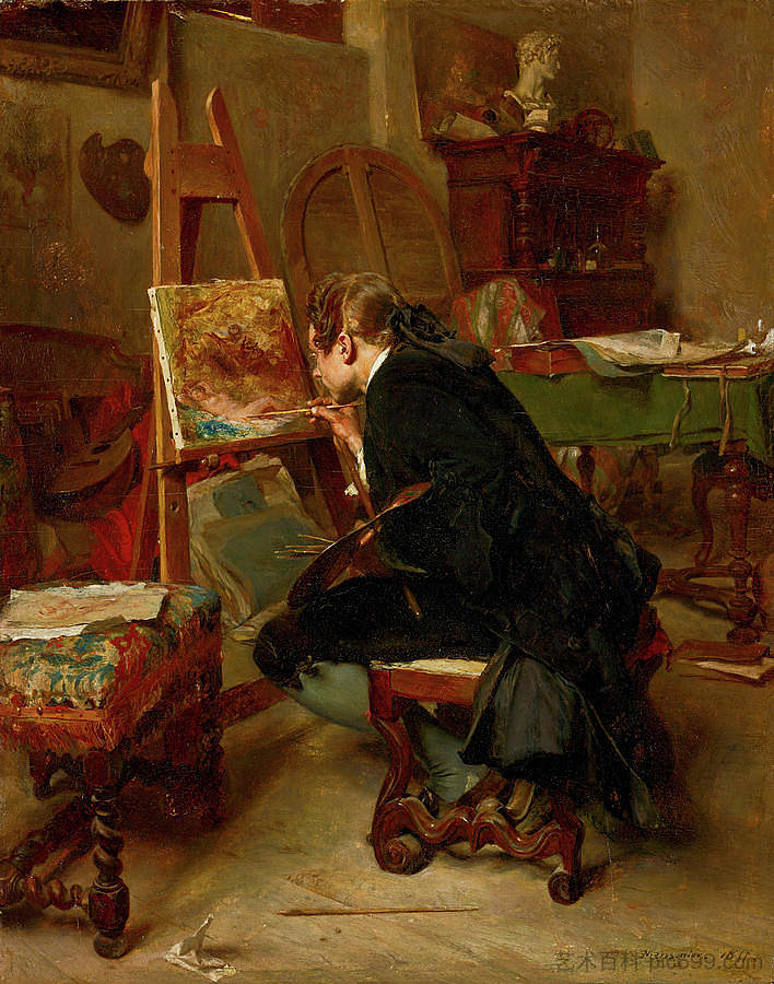 画家 A Painter (1855)，欧内斯特·梅索尼埃