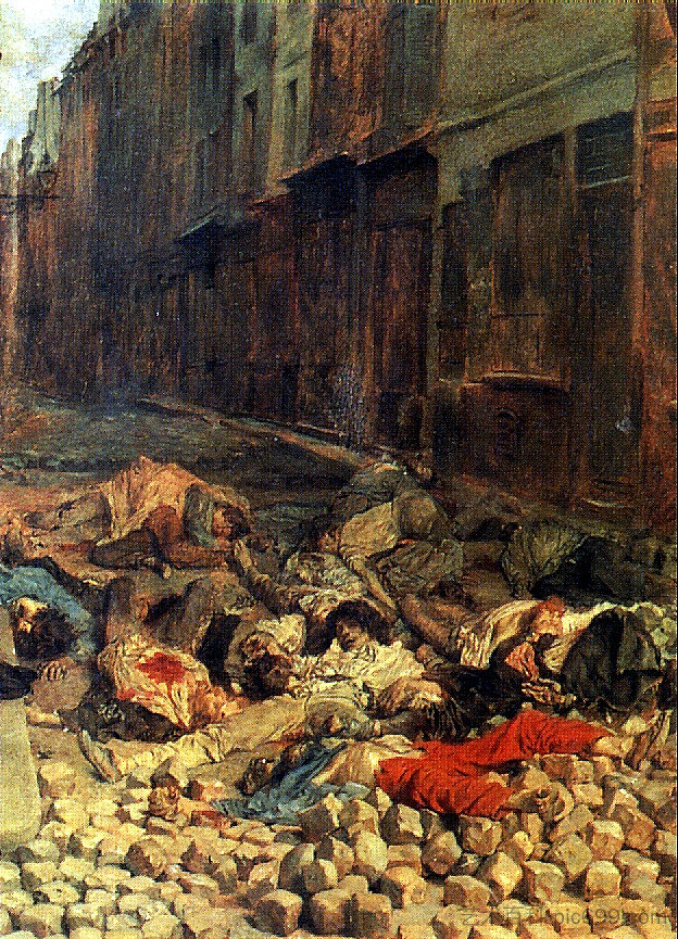 路障，莫泰莱里街，1848 年 6 月（内战记忆） The Barricade, rue de la Mortellerie, June 1848 (Memory of Civil War) (1848 - 1849; France  )，欧内斯特·梅索尼埃