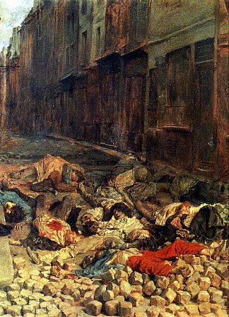 路障，莫泰莱里街，1848 年 6 月（内战记忆） The Barricade, rue de la Mortellerie, June 1848 (Memory of Civil War) (1848 – 1849; France                     )，欧内斯特·梅索尼埃