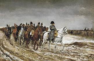 1814. 法兰西坎帕涅（拿破仑和他的参谋在拉昂战役后从苏瓦松返回） 1814. Campagne de France (Napoleon and his staff returning from Soissons after the Battle of Laon) (1864)，欧内斯特·梅索尼埃