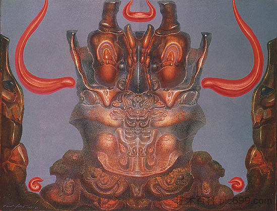 小天使的脸与橙色的火焰角 CHERUB EN FACE WITH ORANGE-COLORED HORNS OF FLAMES (1969)，恩斯特·富克斯