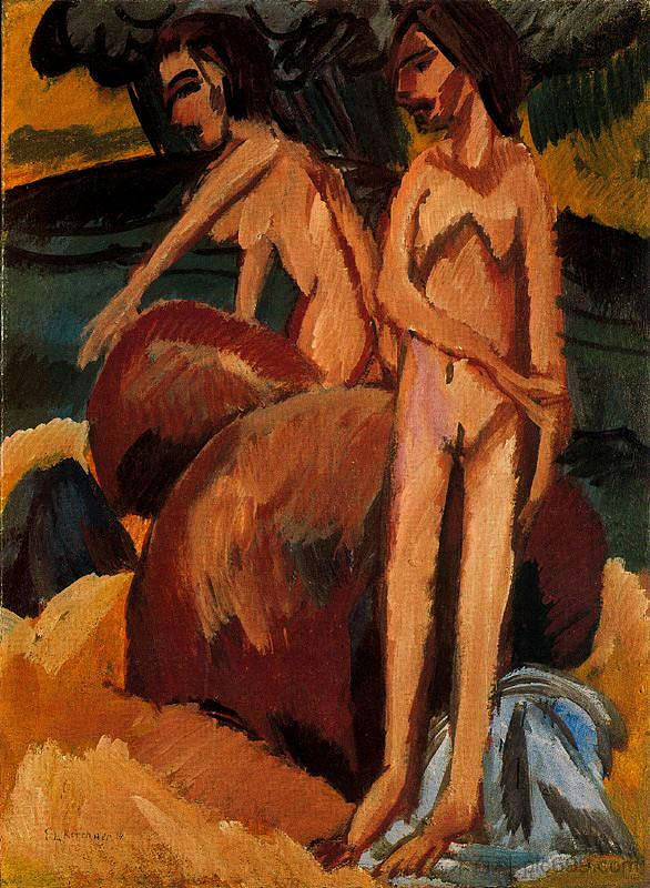 海上沐浴者 Bathers at Sea (1914)，恩斯特·路德维希·克尔希纳