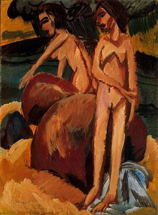 海上沐浴者 Bathers at Sea (1914)，恩斯特·路德维希·克尔希纳