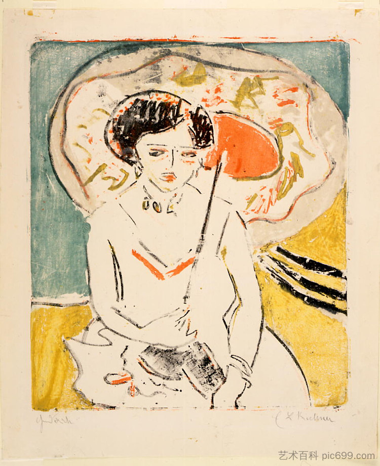 带日本伞的渡渡鸟 Dodo with a Japanese Umbrella (1909),恩斯特·路德维希·克尔希纳
