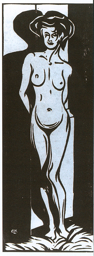 烤箱前的裸体年轻女子 NudeYoung Woman in Front of a Oven (1905)，恩斯特·路德维希·克尔希纳