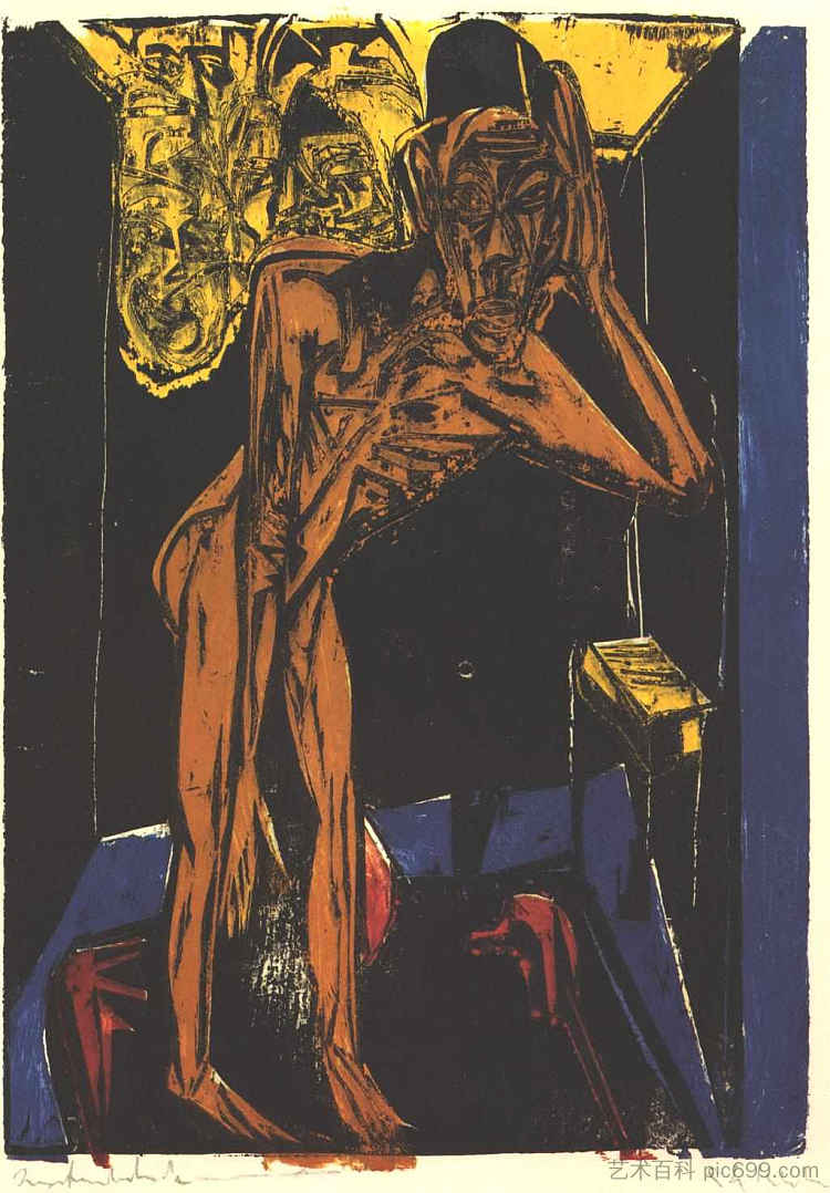 施莱米尔在他的房间里的寂寞 Schlemihl in the Loneliness of his Room (1915),恩斯特·路德维希·克尔希纳