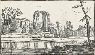 河边的古代遗迹 Ancient ruins by a river (c.1614)，艾萨亚斯·凡·德·维尔德