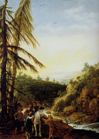 马术的景观抢劫 Landscape robbing of a equestrian，艾萨亚斯·凡·德·维尔德