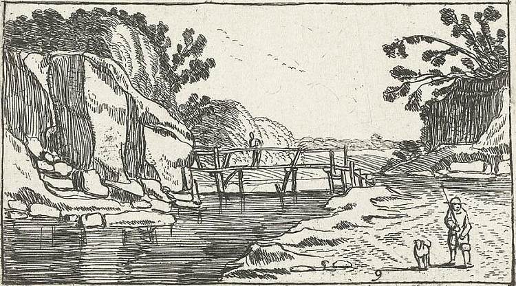 岩石景观与沿河道路 Rocky Landscape with road along river (c.1614)，艾萨亚斯·凡·德·维尔德