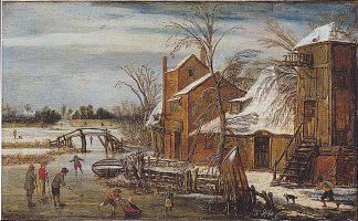 冬季场景与溜冰者 Winter scene with skaters (1615)，艾萨亚斯·凡·德·维尔德