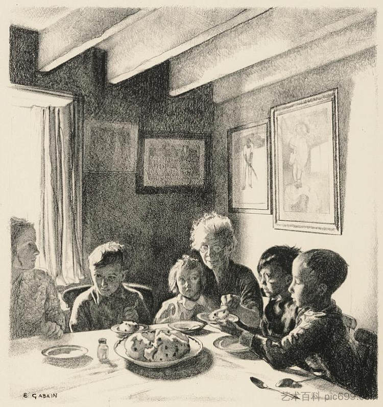 库克汉姆小屋中的撤离人员 Evacuees in a Cottage at Cookham (1940),埃塞尔·莱昂廷·加班