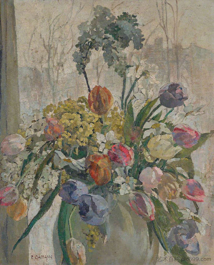 丁香和郁金香 Lilac and Tulips (1943)，埃塞尔·莱昂廷·加班