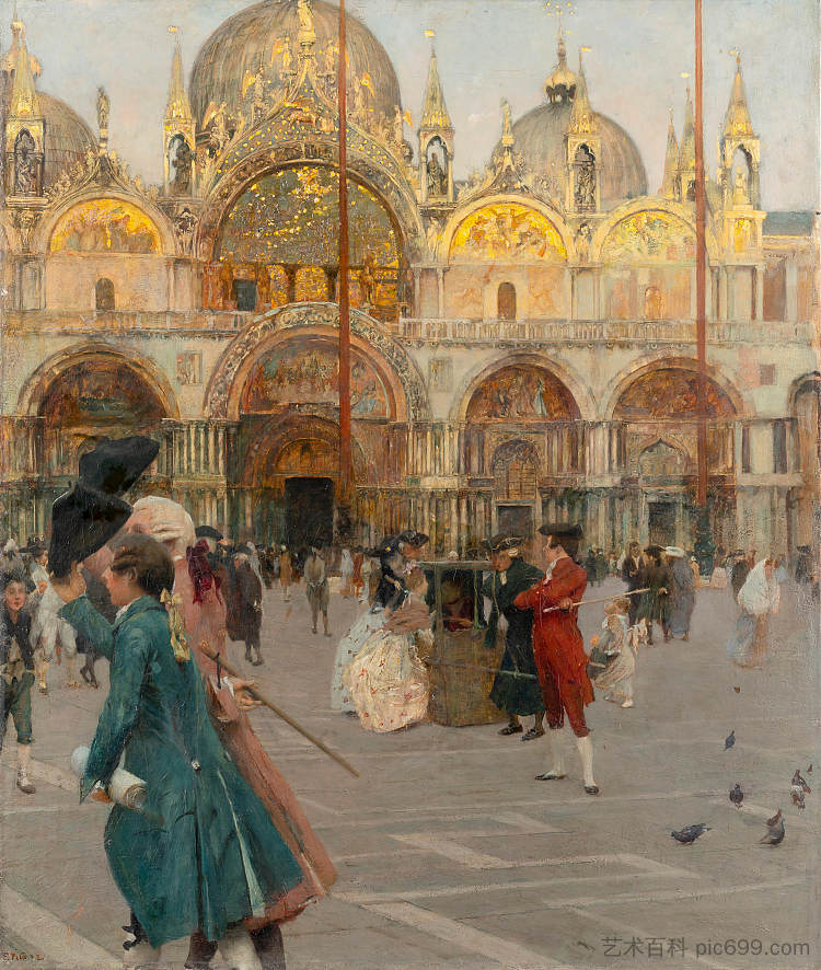 圣马可，威尼斯，18世纪场景 San Marco, Venice, 18th Century scene (1892)，埃托雷·铁托