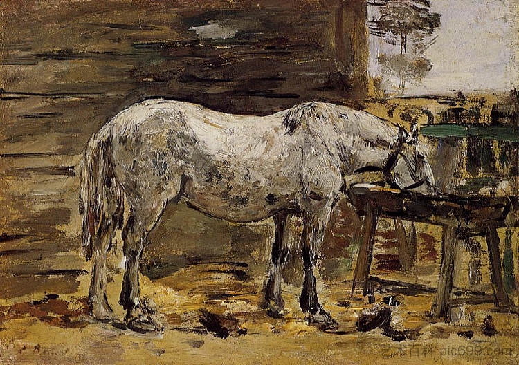 一匹喝酒的马 A Horse Drinking (c.1887; France  )，尤金·布丹