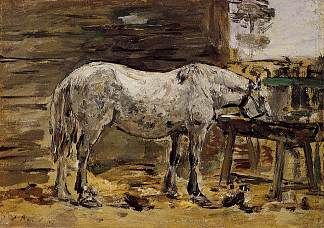 一匹喝酒的马 A Horse Drinking (c.1887; France                     )，尤金·布丹